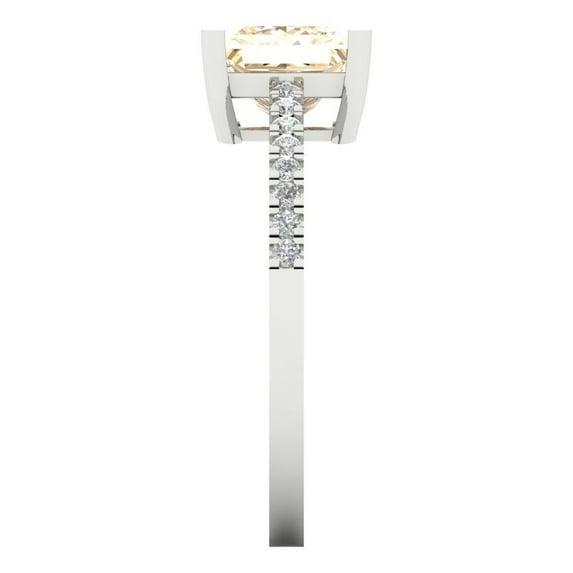 1.62 ct Princess Cut Natural Morganite Solitaire with Simulated Diamond Accents 18K White Gold Womens Engagement Ring