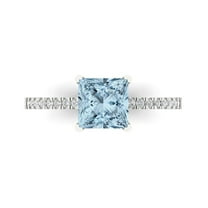 1.62 ct Princess Cut Natural Sky Blue Topaz Solitaire with Simulated Diamond Accents 18K White Gold Womens Engagement Ring