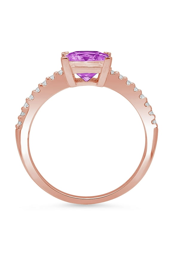 1.62 ct Princess Cut Simulated Alexandrite Solitaire with Accents Engagement Ring for Women in 18K Rose Gold