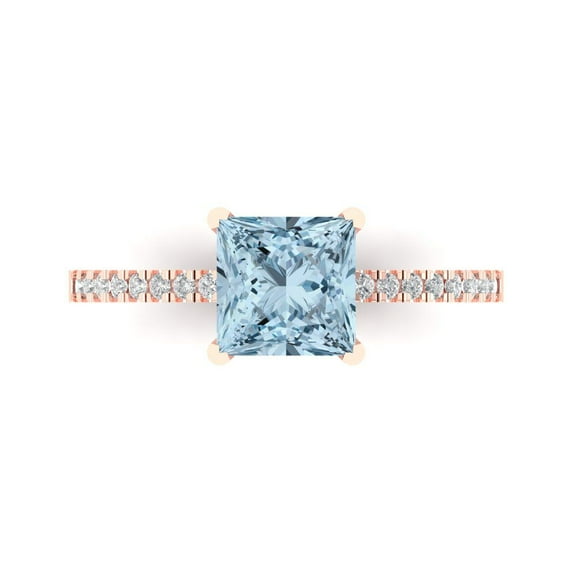 1.62 ct Princess Cut Simulated Blue Diamond Solitaire with Accents Engagement Ring for Women in 14K Rose Gold