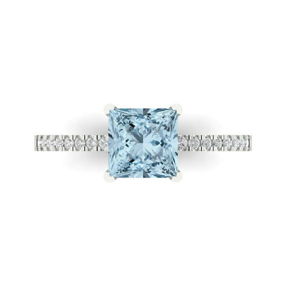 1.62 ct Princess Cut Simulated Blue Diamond Solitaire with Accents Engagement Ring for Women in 14K White Gold