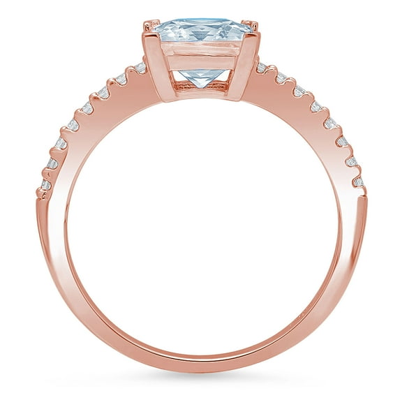 1.62 ct Princess Cut Simulated Blue Diamond Solitaire with Accents Engagement Ring for Women in 18K Rose Gold
