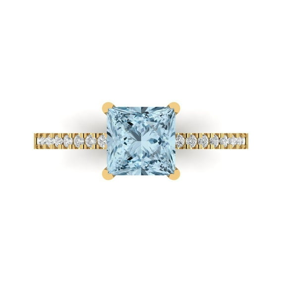 1.62 ct Princess Cut Simulated Blue Diamond Solitaire with Simulated Diamond Accents 18K Yellow Gold Womens Engagement Ring