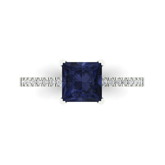 1.62 ct Princess Cut Simulated Blue Sapphire Solitaire with Simulated Diamond Accents 14K White Gold Womens Engagement Ring