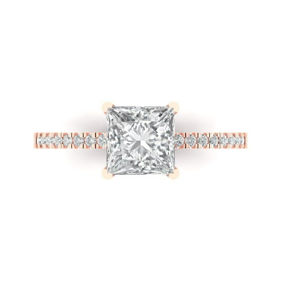 Clara Pucci 14K Rose Gold Solid Gold Clear Solitaire with Accents Anniversary Ring for Women - 1.62 cttw Princess Cut