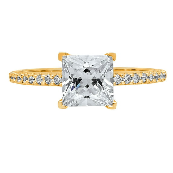 1.62 ct Princess Cut Simulated Diamond Solitaire with Accents 14K Yellow Gold Womens Engagement Ring