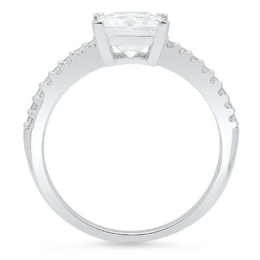 1.62 ct Princess Cut Simulated Diamond Solitaire with Accents Engagement Ring for Women in 18K White Gold