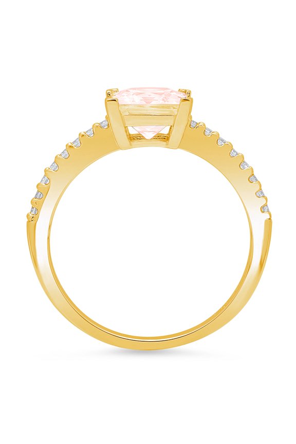 1.62 ct Princess Cut Simulated Pink Diamond Solitaire with Accents Engagement Ring for Women in 18K Yellow Gold