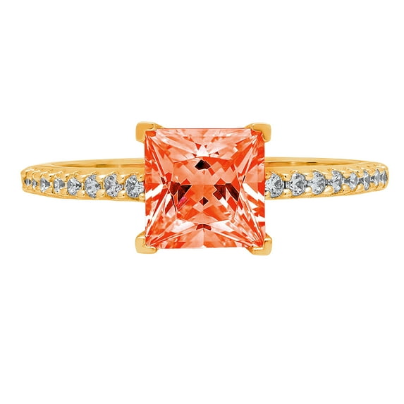 1.62 ct Princess Cut Simulated Red Diamond Solitaire with Simulated Diamond Accents 14K Yellow Gold Womens Engagement Ring
