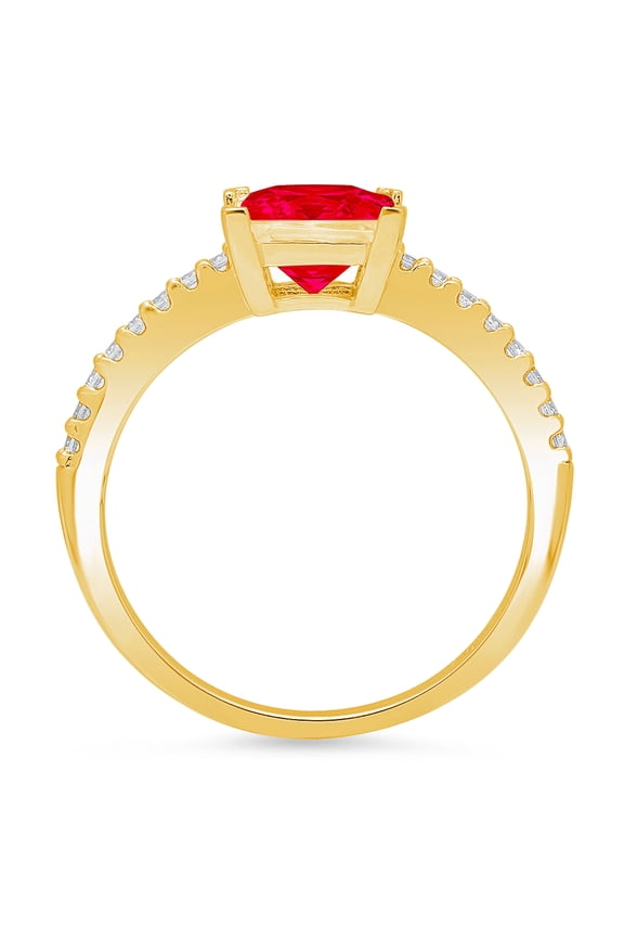 1.62 ct Princess Cut Simulated Ruby Solitaire with Accents Engagement Ring for Women in 14K Yellow Gold