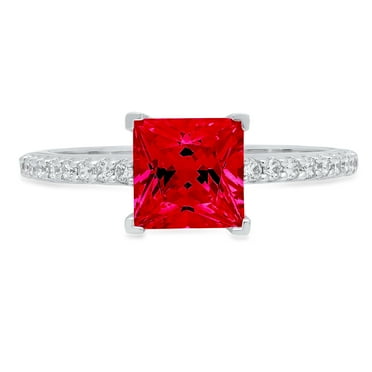 1.62 ct Princess Cut Simulated Ruby Solitaire with Simulated Diamond Accents 18K White Gold Womens Engagement Ring