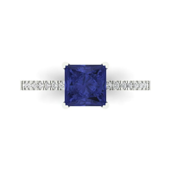 1.62 ct Princess Cut Simulated Tanzanite Solitaire with Accents Engagement Ring for Women in 18K White Gold