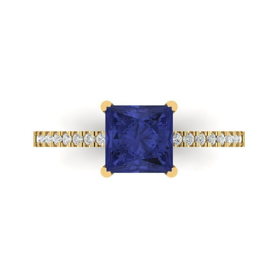 1.62 ct Princess Cut Simulated Tanzanite Solitaire with Simulated Diamond Accents 18K Yellow Gold Womens Engagement Ring