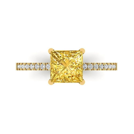 1.62 ct Princess Cut Simulated Yellow Diamond Solitaire with Accents Engagement Ring for Women in 18K Yellow Gold