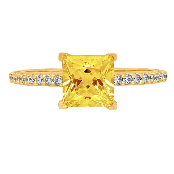 1.62 ct Princess Cut Simulated Yellow Diamond Solitaire with Simulated Diamond Accents 14K Yellow Gold Womens Engagement Ring