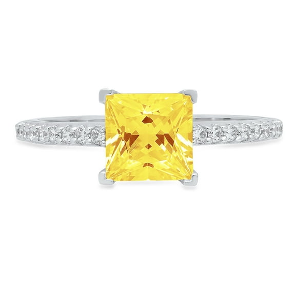1.62 ct Princess Cut Simulated Yellow Diamond Solitaire with Simulated Diamond Accents 18K White Gold Womens Engagement Ring