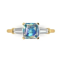 1.62 ctw 3 Stone Anniversary Ring for Women | Square Emerald Cut Blue Moissanite | Hyperallergenic Solid 18K Yellow Gold