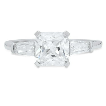 1.62 ct Square Emerald Cut Genuine Cultured Diamond VS1-VS2 J-K 18K White Gold Three-Stone Promise Wedding Statement Engagement Designer Ring size 3.5
