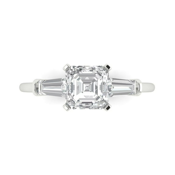 Clara Pucci 14K White Gold Solid Gold Moissanite Three-Stone Anniversary Ring for Women - 1.62 cttw Square Emerald Cut