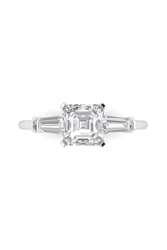 1.62 ct Square Emerald Cut Moissanite 3 Stone 14K White Gold Womens Engagement Ring