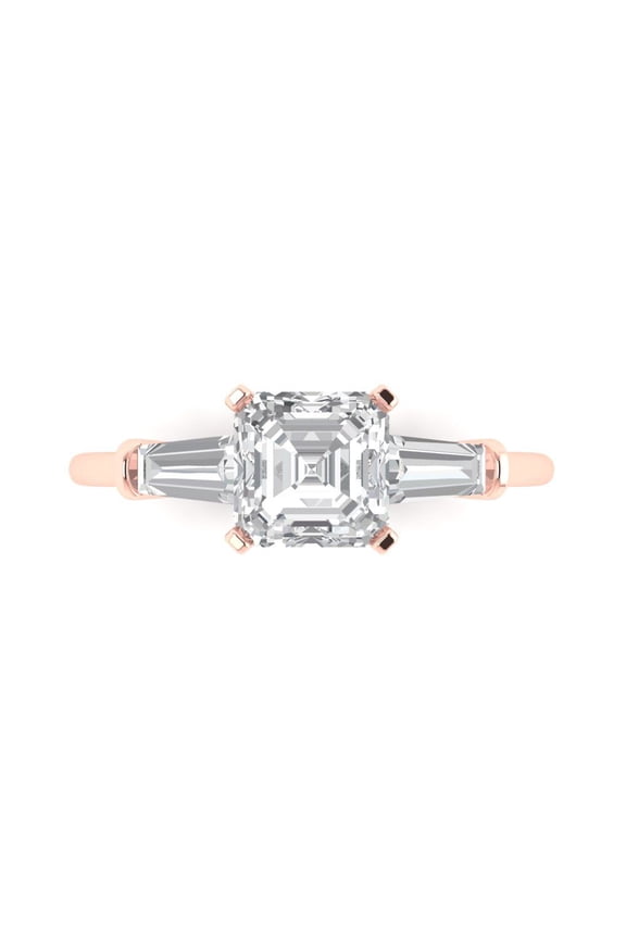 1.62 ct Square Emerald Cut Moissanite 3 Stone 18K Rose Gold Womens Engagement Ring