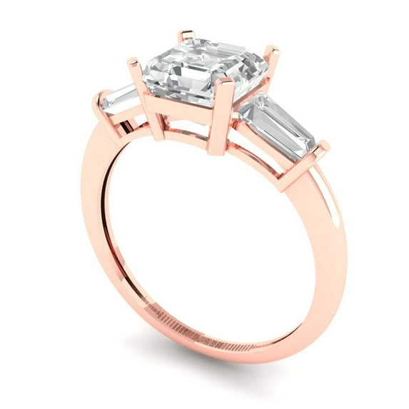 1.62 ct Square Emerald Cut Moissanite Three-Stone Engagement Ring for Women in 18K Rose Gold