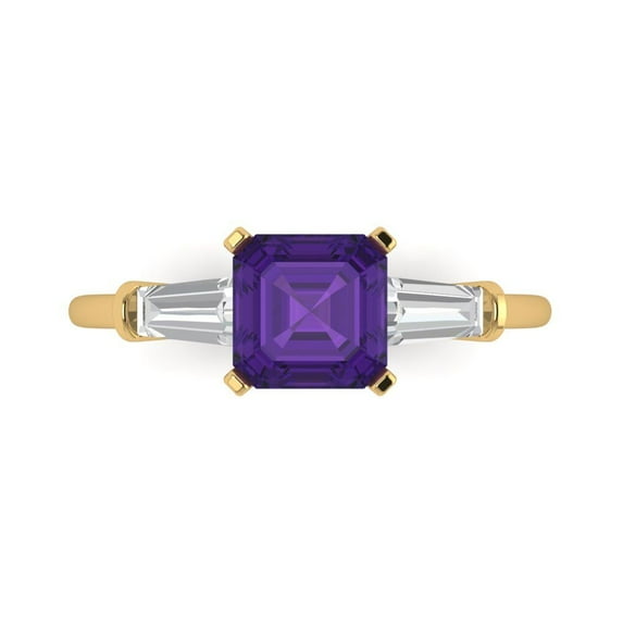1.62 ctw 3 Stone Anniversary Ring for Women | Square Emerald Cut Natural Amethyst | Hyperallergenic Solid 14K Yellow Gold