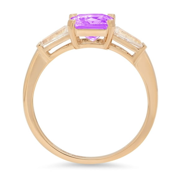 1.62 ct Square Emerald Cut Natural Amethyst Three-Stone Engagement Ring for Women in 18K Yellow Gold