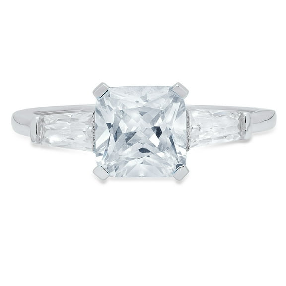 1.62 ct Square Emerald Cut Natural Aquamarine 3 Stone 14K White Gold Womens Engagement Ring