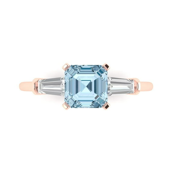 Clara Pucci 14K Rose Gold 1.62ct Aquamarine Three-Stone Ring for Women