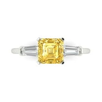 1.62 ctw 3 Stone Anniversary Ring for Women | Square Emerald Cut Natural Citrine | Hyperallergenic Solid 18K White Gold