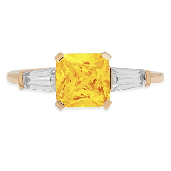 1.62 ct Square Emerald Cut Natural Citrine 3 Stone 18K Yellow Gold Womens Engagement Ring