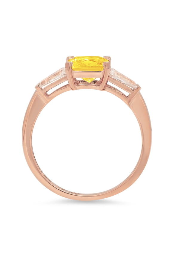1.62 ct Square Emerald Cut Natural Citrine Three-Stone Engagement Ring for Women in 18K Rose Gold
