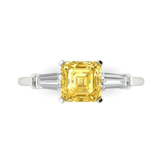 1.62 ct Square Emerald Cut Natural Citrine Three-Stone Engagement Ring for Women in 18K White Gold
