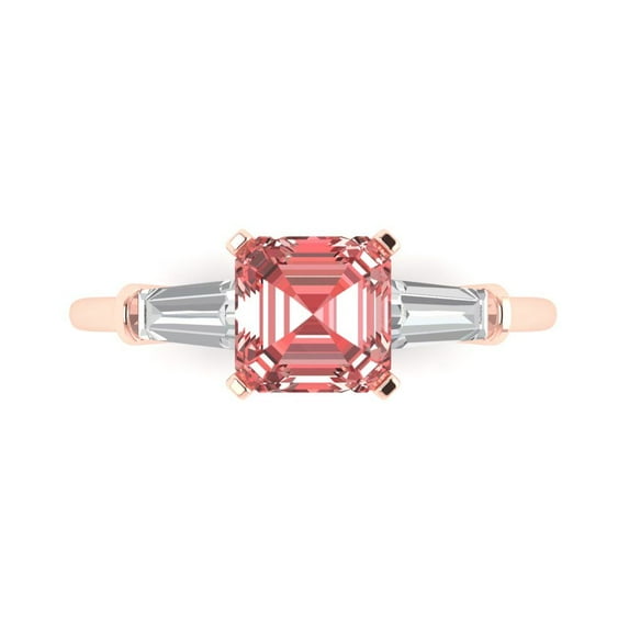 1.62 ct Square Emerald Cut Natural Garnet Three-Stone Engagement Ring for Women in 18K Rose Gold