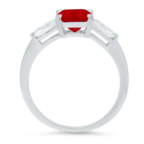 1.62 ct Square Emerald Cut Natural Garnet Three-Stone Engagement Ring for Women in 18K White Gold