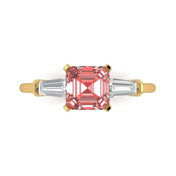 1.62 ct Square Emerald Cut Natural Garnet Three-Stone Engagement Ring for Women in 18K Yellow Gold