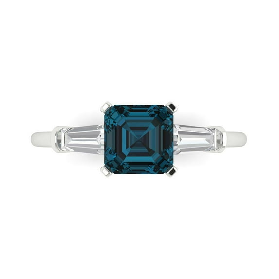 Clara Pucci 14K White Gold 1.62ct LondonBlueTopaz Three-Stone Ring