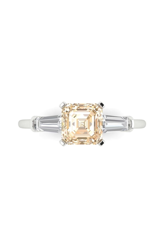 1.62 ct Square Emerald Cut Natural Morganite Three-Stone Engagement Ring for Women in 14K White Gold