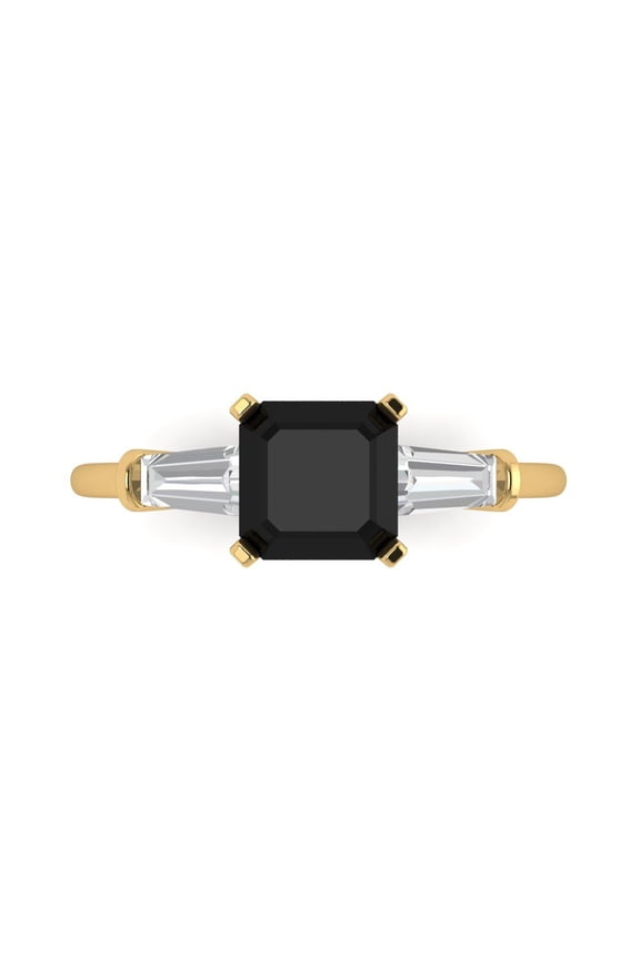 1.62 ct Square Emerald Cut Natural Onyx Three-Stone Engagement Ring for Women in 14K Yellow Gold