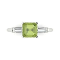 1.62 ctw 3 Stone Anniversary Ring for Women | Square Emerald Cut Natural Peridot | Hyperallergenic Solid 18K White Gold