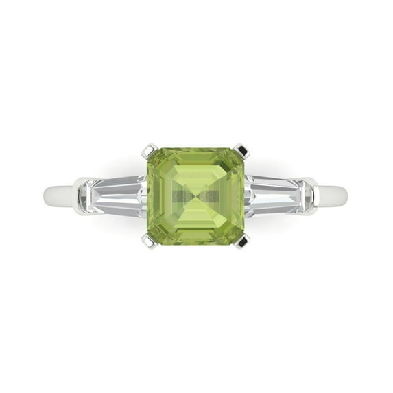 1.62 ctw 3 Stone Anniversary Ring for Women | Square Emerald Cut Natural Peridot | Hyperallergenic Solid 18K White Gold