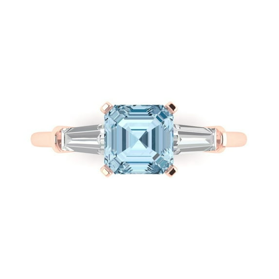 1.62 ctw 3 Stone Anniversary Ring for Women | Square Emerald Cut Natural Sky Blue Topaz | Hyperallergenic Solid 14K Rose Gold