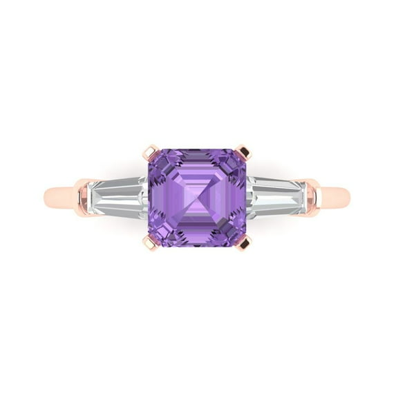 Clara Pucci 14K Rose Gold 1.62ct Alexandrite Three-Stone Ring for Women