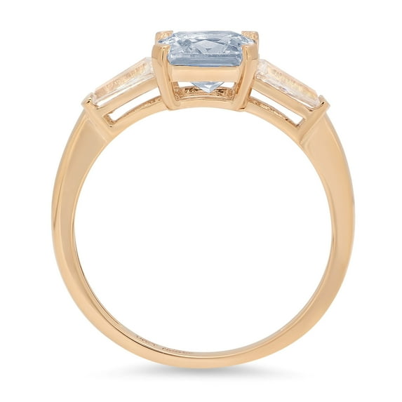 1.62 ct Square Emerald Cut Simulated Blue Diamond Three-Stone Engagement Ring for Women in 14K Yellow Gold