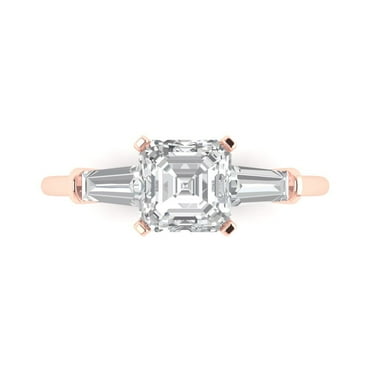 1.62 ct Square Emerald Cut Simulated Diamond Three-Stone Engagement Ring for Women in 18K Rose Gold