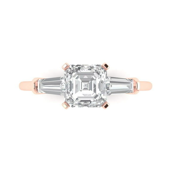 1.62 ct Square Emerald Cut Simulated Diamond Three-Stone Engagement Ring for Women in 18K Rose Gold
