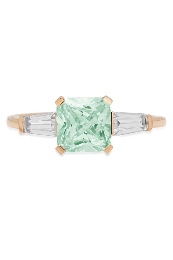 1.62 ct Square Emerald Cut Simulated Green Diamond 3 Stone 18K Yellow Gold Womens Engagement Ring