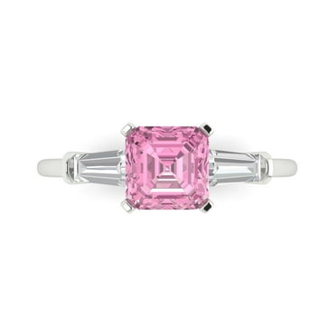 1.62 ct Square Emerald Cut Simulated Pink Diamond Three-Stone Engagement Ring for Women in 18K White Gold