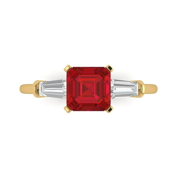 Clara Pucci 14K Yellow Gold Solid Gold Tourmaline Three-Stone Anniversary Ring for Women - 1.62 cttw Square Emerald Cut